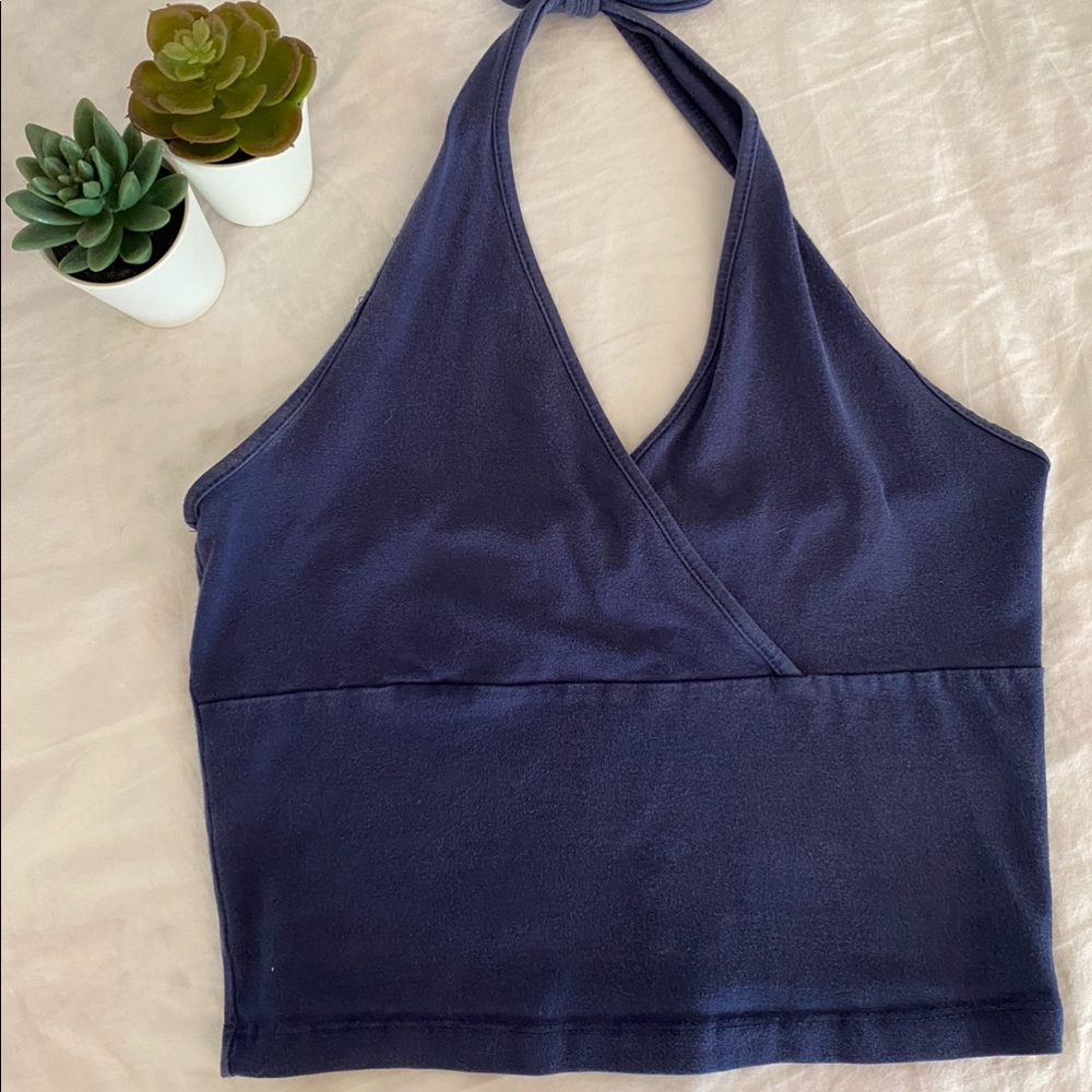 *Dark Blue Halter Crop Top*
